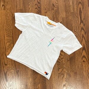 Aviator Nation Women’s  White Tee with Rainbow Lightning